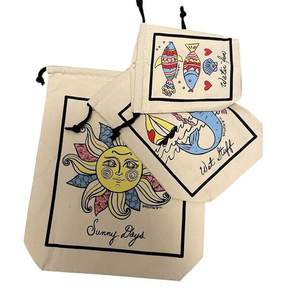 Brighton Handbags - Brighton Sea Breeze Set of 3 Travel Bag Set Cotton Canvas Beach Bags